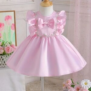 COPY - Pink Ruffled Baby Dress with Bow
